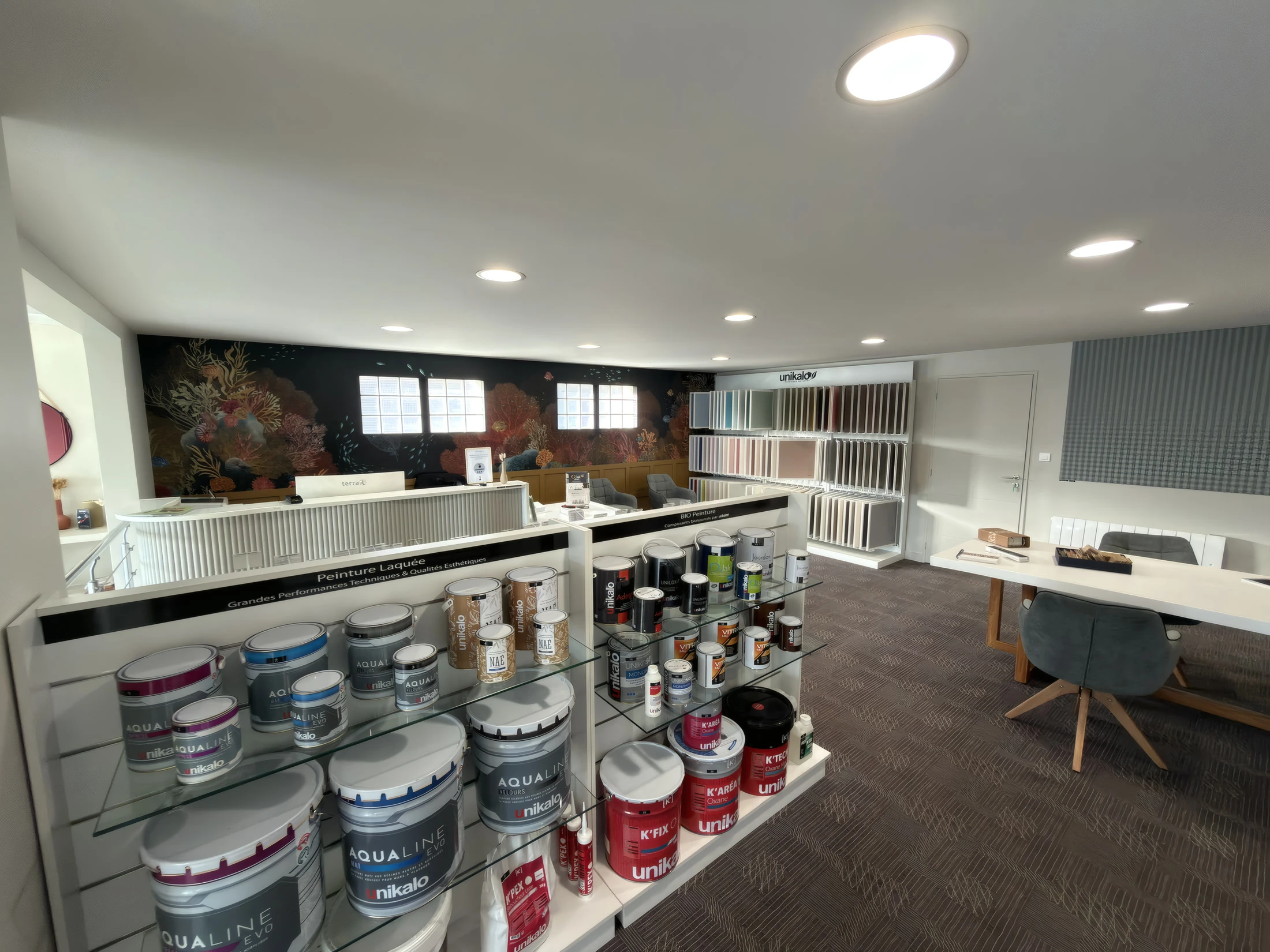 Rayon des peintures et nuanciers du showroom de Vannes